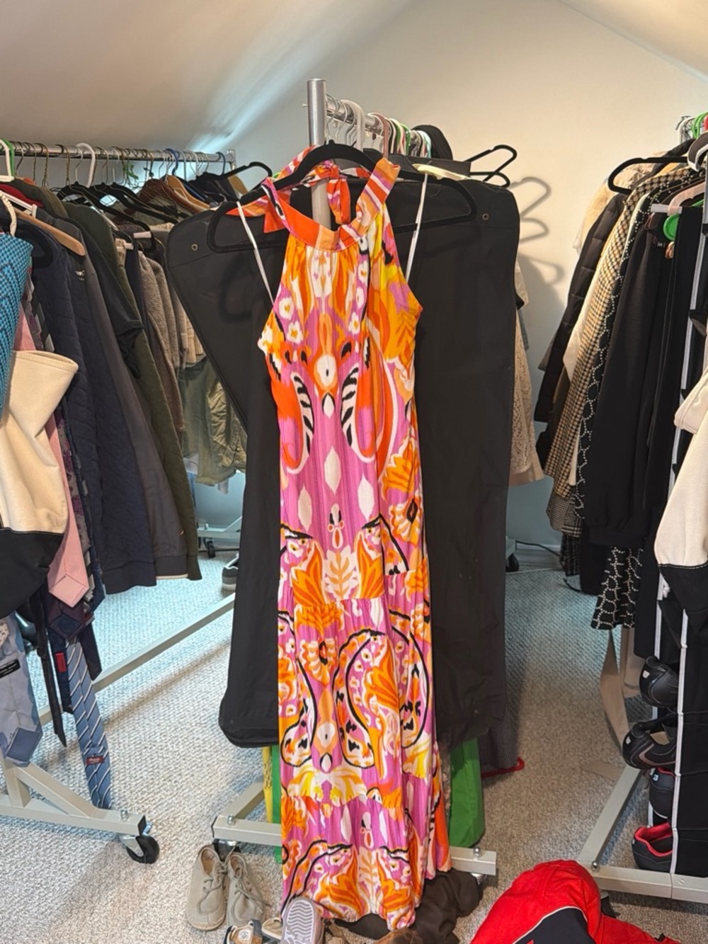 Othr Pink & Orange Abstract Halter Maxi Dress